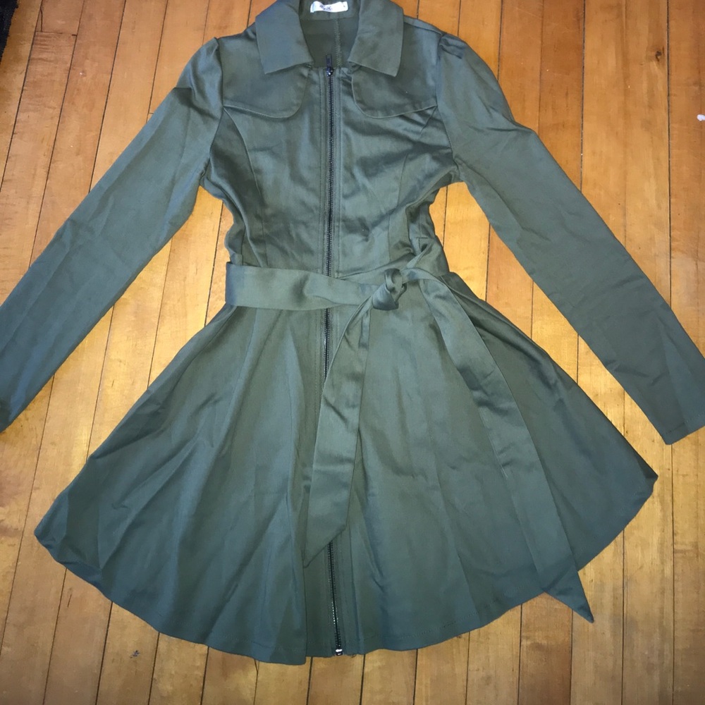 army green bow trench coat